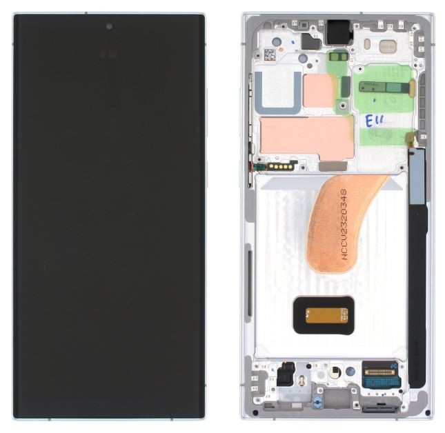 LCD-näyttö Samsung S918 S23 Ultra 5G kosketusnäytöllä ja kehyksellä Sky Blue/Lime alkuperäinen (koottu service pack)