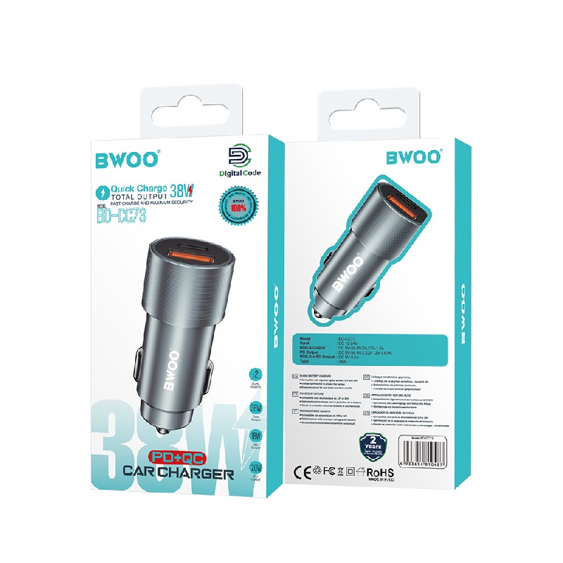 Car charger  Bwoo (CC73) (1xUSB; 1xUSB-C; 38W) black