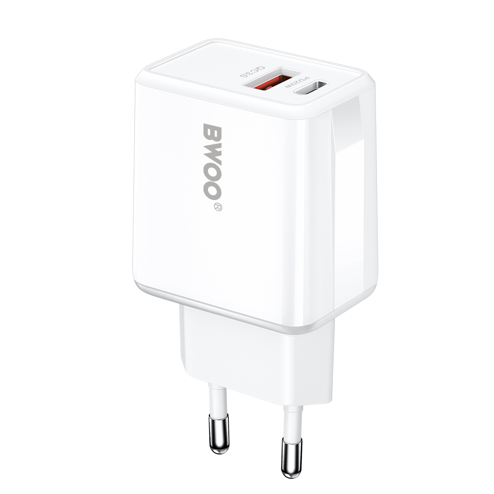 BWOO wall charger CDA182 QC 38W 1x USB-A + 1x USB-C white