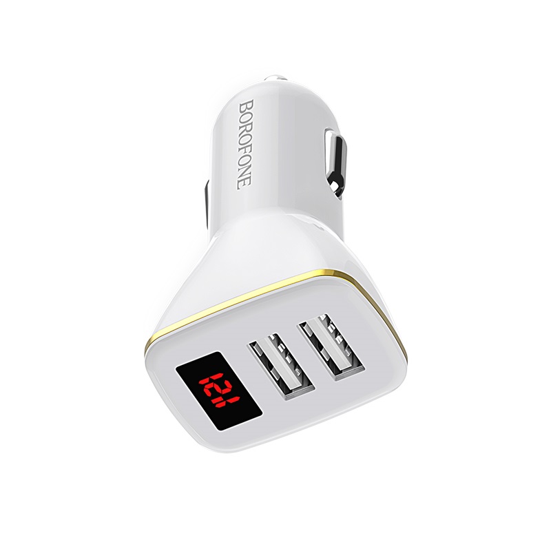 Borofone BZ11 Speed Map autolaturi 2 USB-A-liitännällä, digitaalinäytöllä, valkoinen