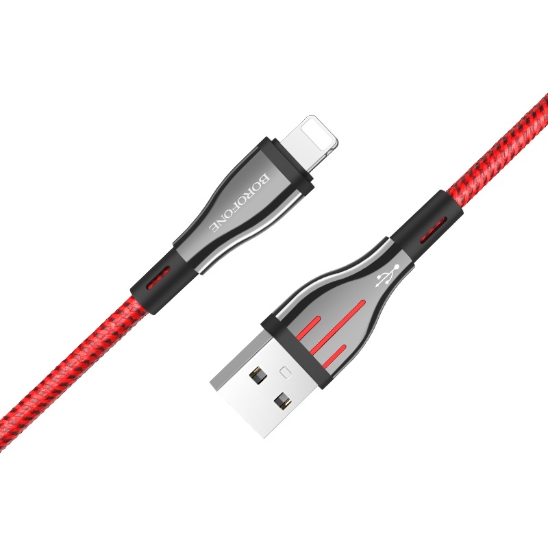 Borofone Highway BU23 USB-A–Lightning -kaapeli, 1.2 m, musta ja punainen