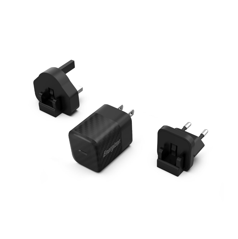 Energizer Ultimate A20MU GaN-matkalaturi EU-, UK- ja US-pistokkeilla, USB-C, 20 W PD, musta