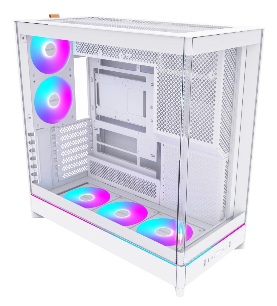 Montech HS02 Pro kotelo, Midi Tower, irrotettava HDD-kori/läpinäkyvä paneeli, ATX/MicroATX/MiniITX, valkoinen, HS02PRO(W)