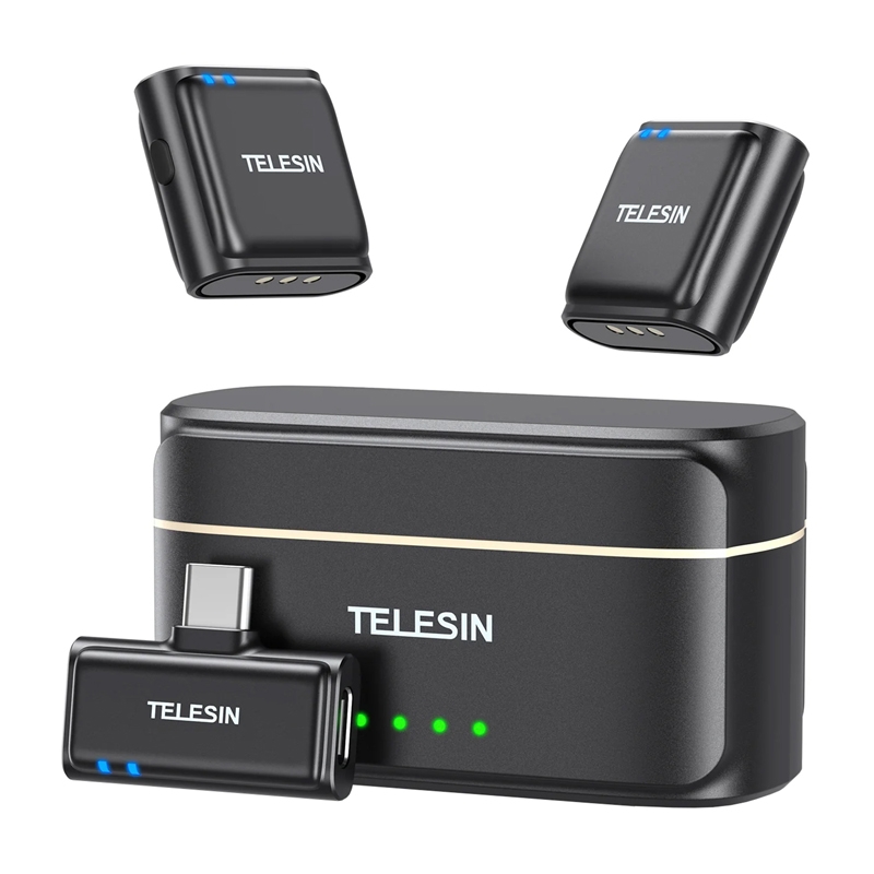 TELESIN langaton solmiomelrofoni + varavirtalähde puhelimille (USB-C)