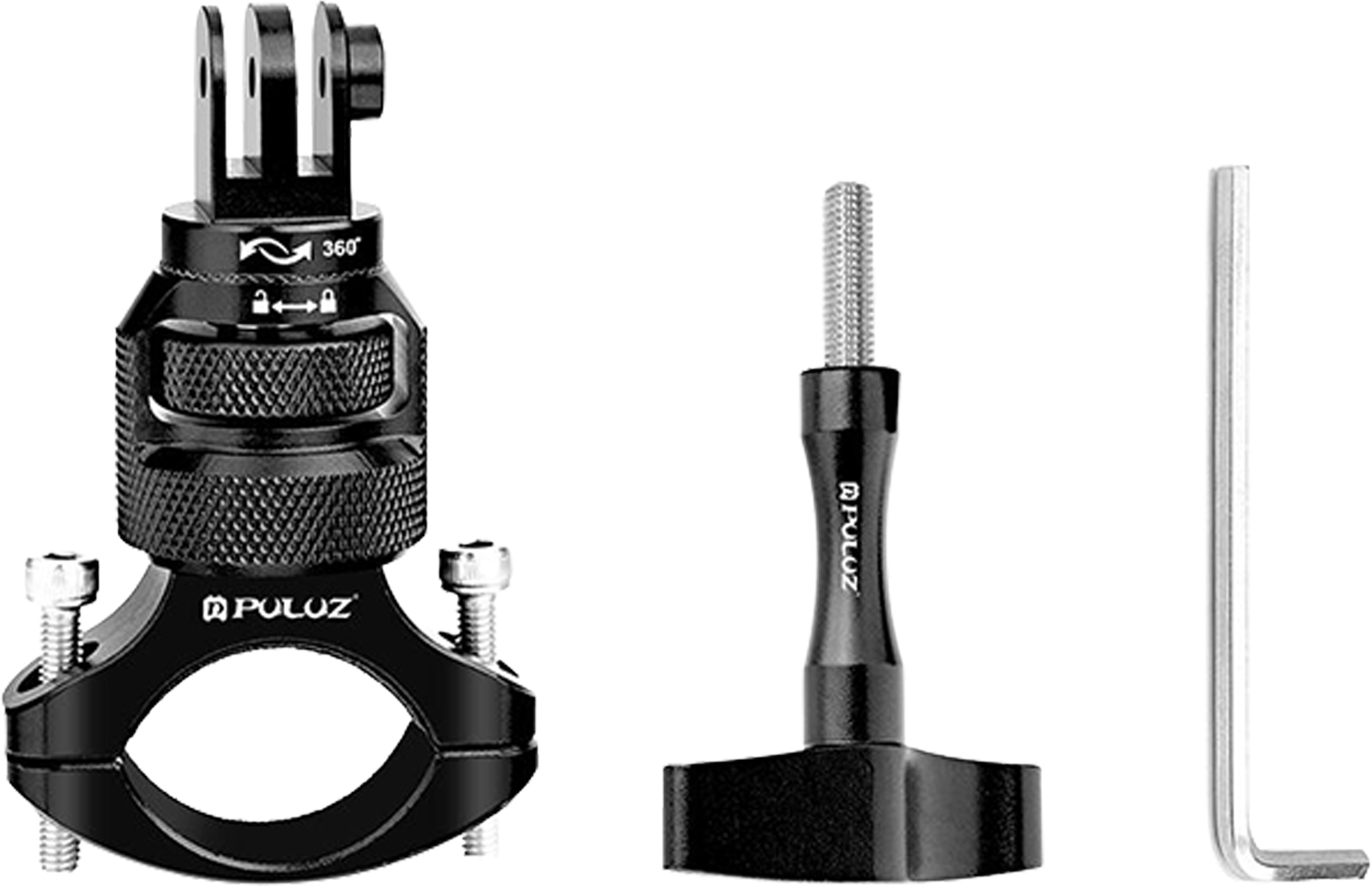 Alumiini 360° PULUZ ohjauspyörän kiinnike urheilukameroille (musta)