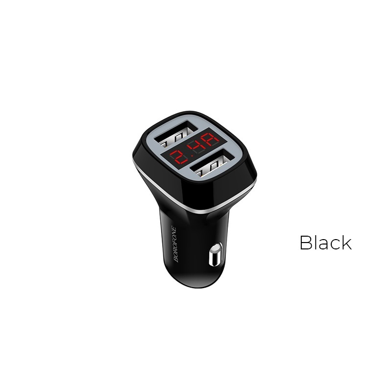Borofone BZ3 Joyroad autolaturi 2 USB-A-liitännällä, 12 W, digitaalinäytöllä, musta