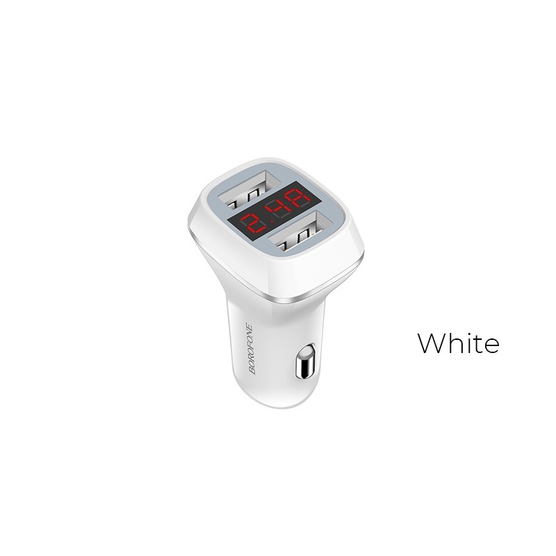 Borofone BZ3 Joyroad autolaturi 2 USB-A-liitännällä, 12 W, digitaalinäytöllä, valkoinen
