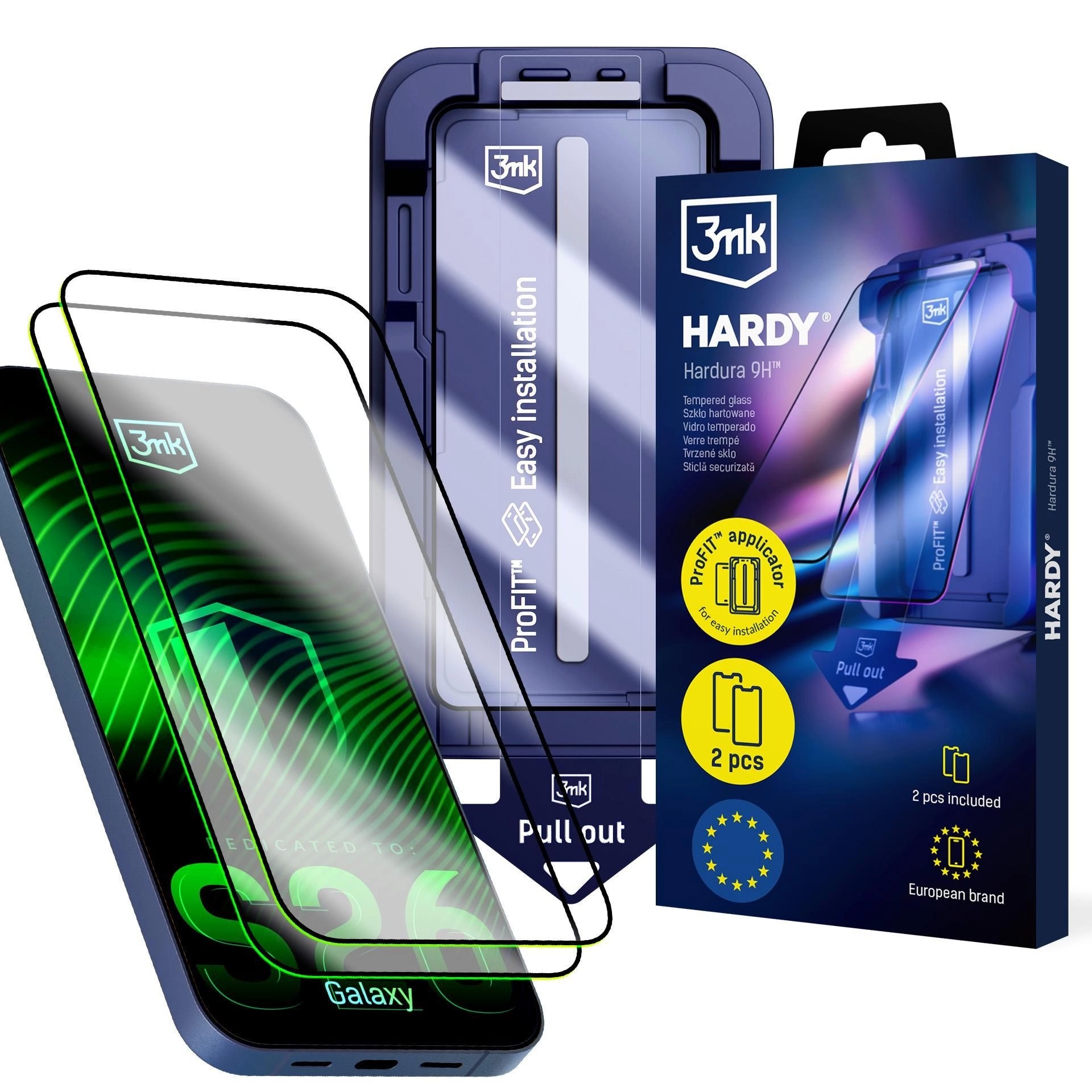 3mk Hardy Hardura 9H LCD -karkaistu lasi aplikaattorilla Samsung Galaxy S26 Ultra:lle, musta (2 kpl)