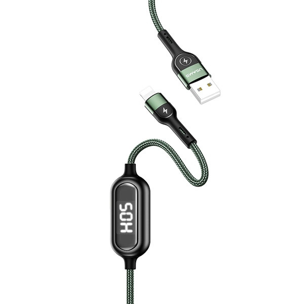 USAMS Punottu kaapeli U48 Lightning 1,2m 2A Fast Charging LED vihreä