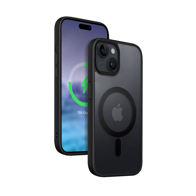 Crong Hybrid Frost MAG Cover suojakuori iPhone 15 Plus -laitteelle, MagSafe-yhteensopiva, musta