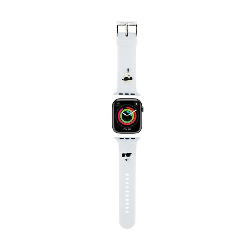 Karl Lagerfeld 3D Rubber Karl ja Choupette Heads hihna valkoinen Apple Watch 42/44/45/49mm:lle