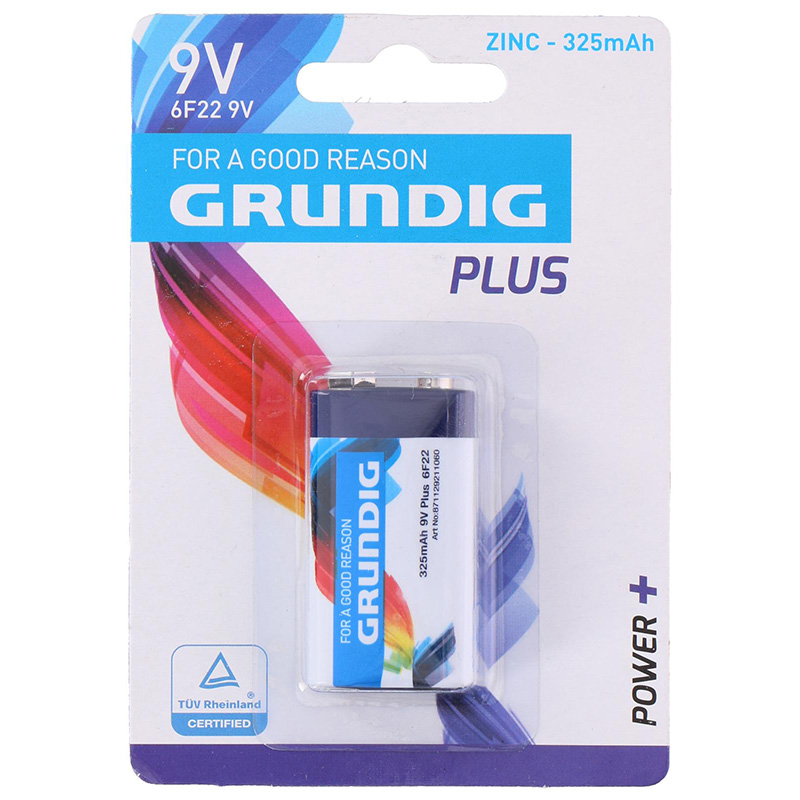 Grundig 6F22 9 V zinc battery, 325 mAh