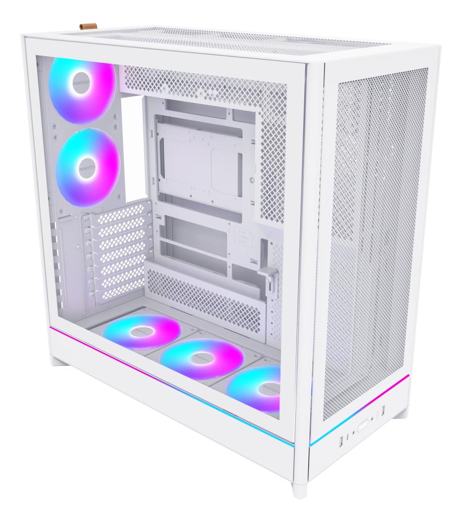 Montech HS01 Pro kotelo, Midi Tower, irrotettava HDD-kori/läpinäkyvä paneeli, ATX/MicroATX/MiniITX, valkoinen, HS01PRO(W)