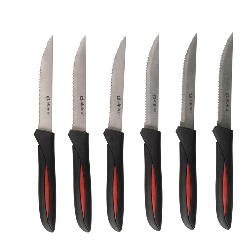 Alpina INOX ruostumattomasta teräksestä valmistetut pihviveitset, 23 cm, 6 kpl, mustat