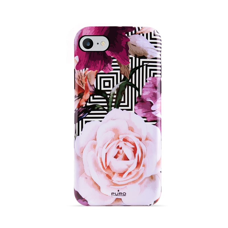 Puro Glam Geo Flowers Pink Peonies suojakuori laitteelle iPhone SE (2020 / 2022) / 8 / 7 / 6s