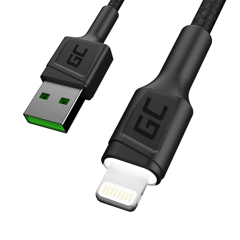 Green Cell KABGC12 USB-A–Lightning -kaapeli, 2 m, musta