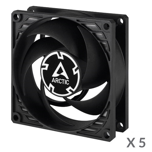 ARCTIC P8 Silent paineelle optimoidut hiljaiset tuulettimet, 3-pin, 80mm, musta, 5 kpl
