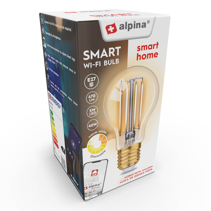 Alpina smart Wi-Fi LED bulb, E27, 4.9 W, warm white