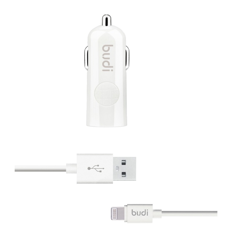 Budi BD062L car charger with 1 USB-A port, with LED indicator, with Lightning cable
