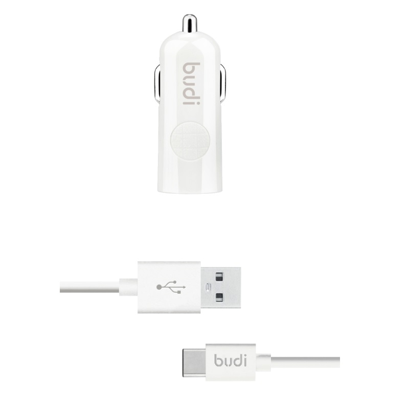 Budi BD062T car charger with 1 USB-A port, with LED indicator, with USB-C cable