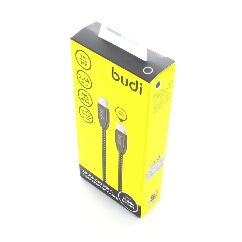 Budi BD160C USB-C–USB-C -kaapeli, 1 m, 2.4 A, musta