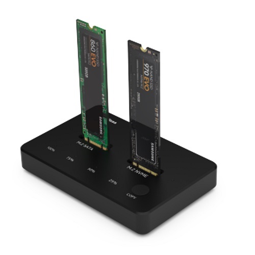 SSD kaksipaikkinen telakka M.2 NVME+SATA, USB-A, USB-C
