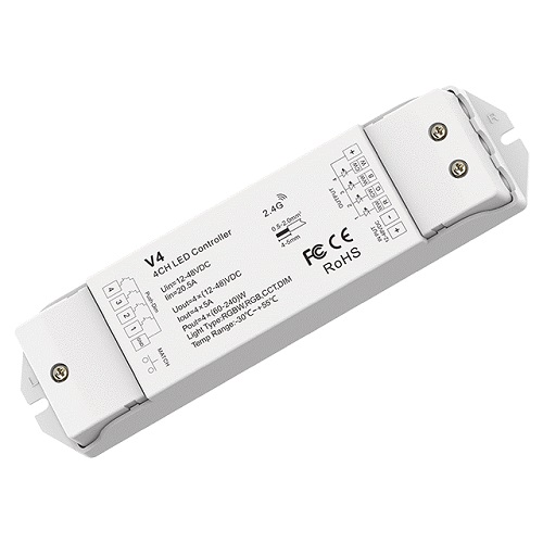 V4 LED-ohjain RGBW/CCT 12-48V, 4x5A, + painohimmennin