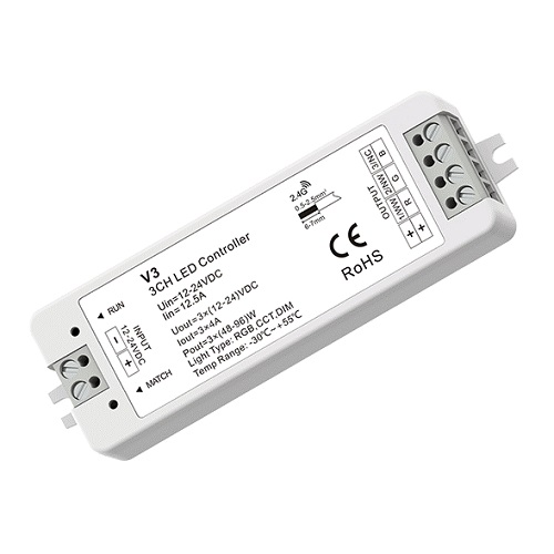 V3 LED-ohjain RGB:lle, 12-24V, 3x 4A