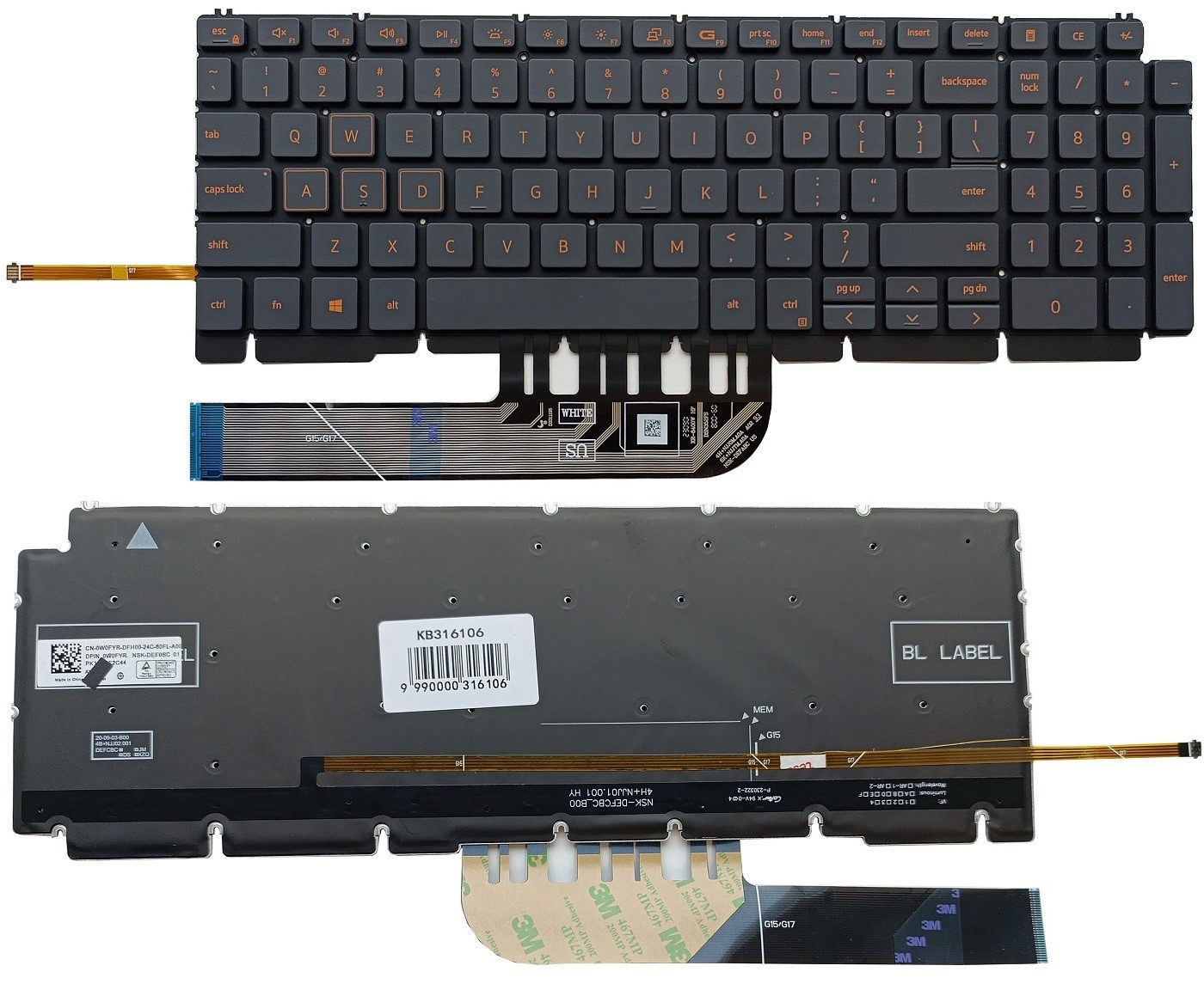 Keyboard DELL G15 5510, with backlight, US