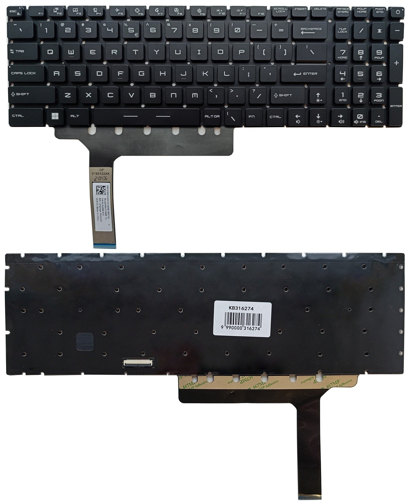 Näppäimistö MSI: GP76, GS76, GE76, RGB-taustavalo, US