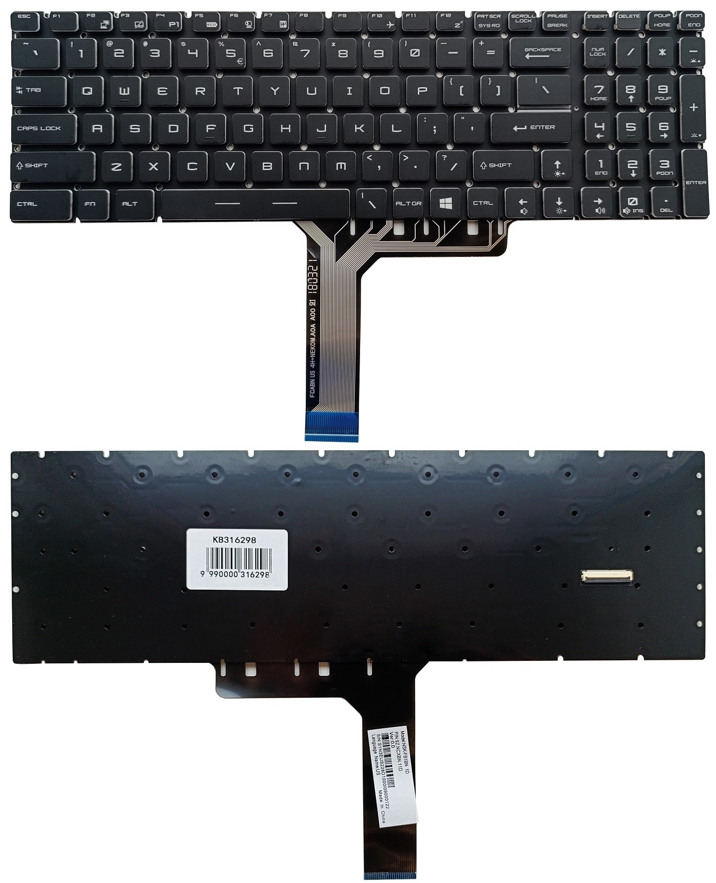 Näppäimistö MSI: GE63, GE73, GS63, GS73, RGB-taustavalo, US