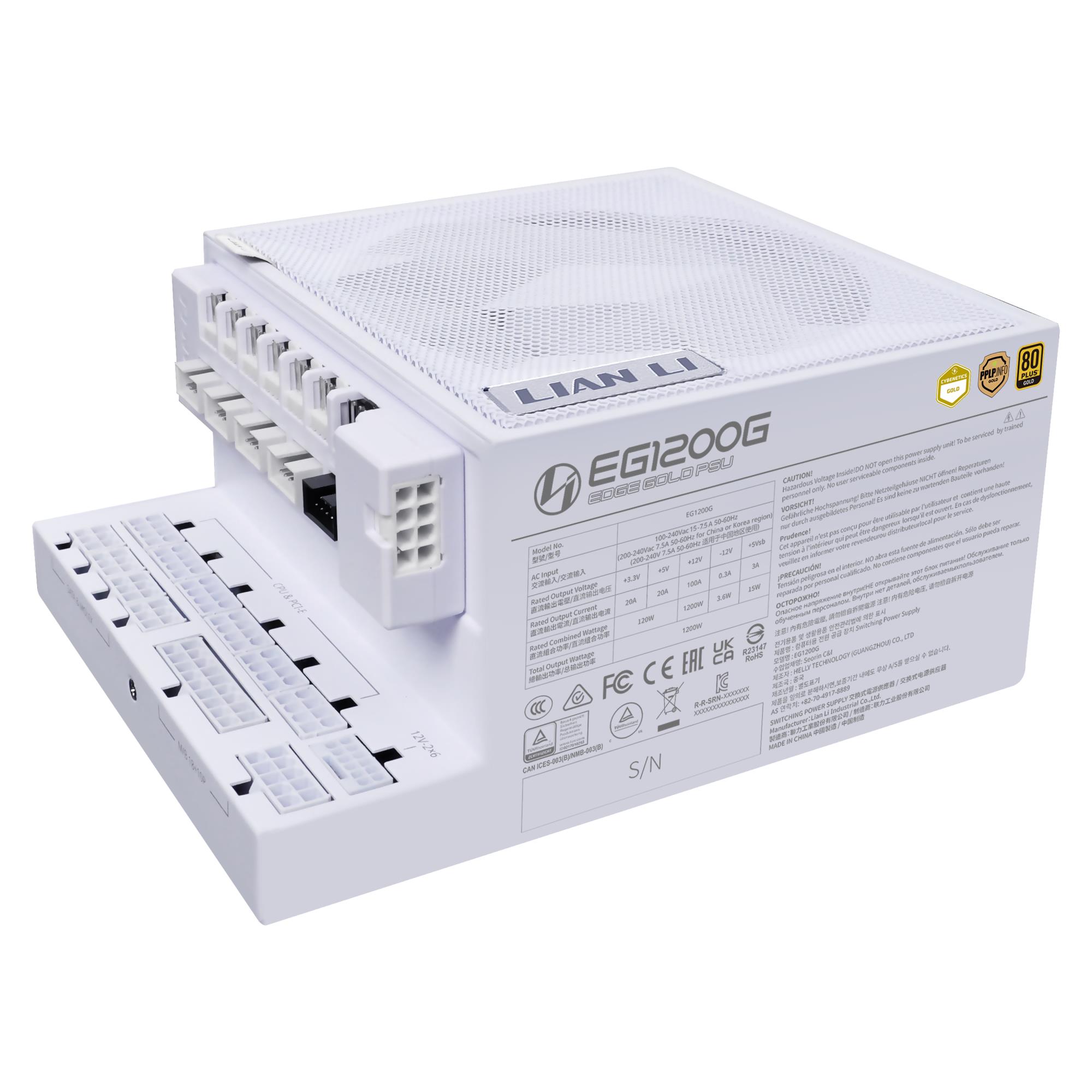 Lian Li Edge Gold 1200 virtalähde, 1200 W, 80 PLUS Gold, aktiivinen PFC, G9P.EG1200G.WH00.EU