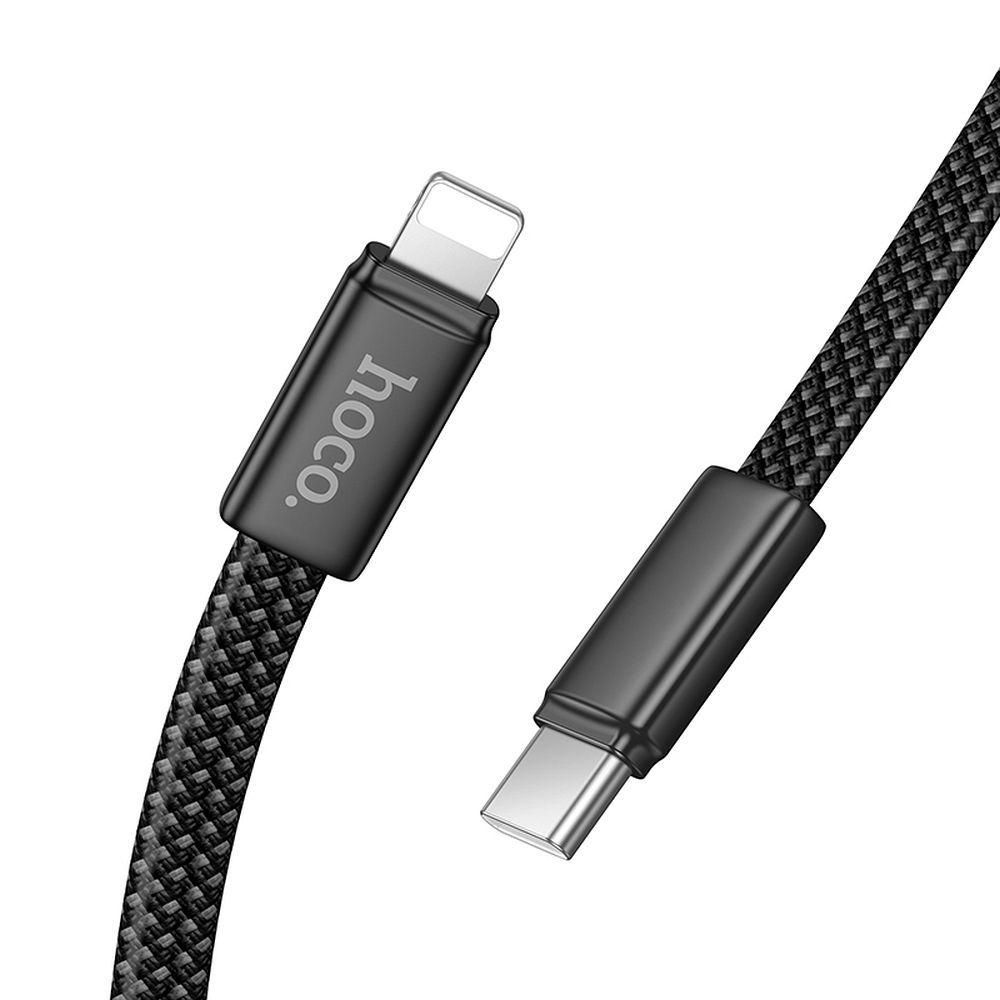 Litteä kaapeli USB C - Lightning Hoco PD 30W 1 m X125 musta