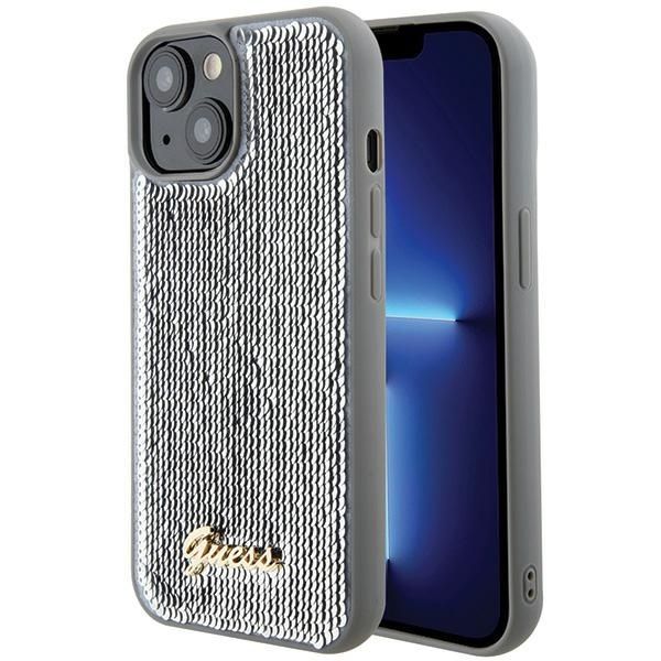 Guess Suojakuori iPhone 13 / 14 / 15:lle GUHCP15SPSFDGSS Sequin Script Metal - hopeinen