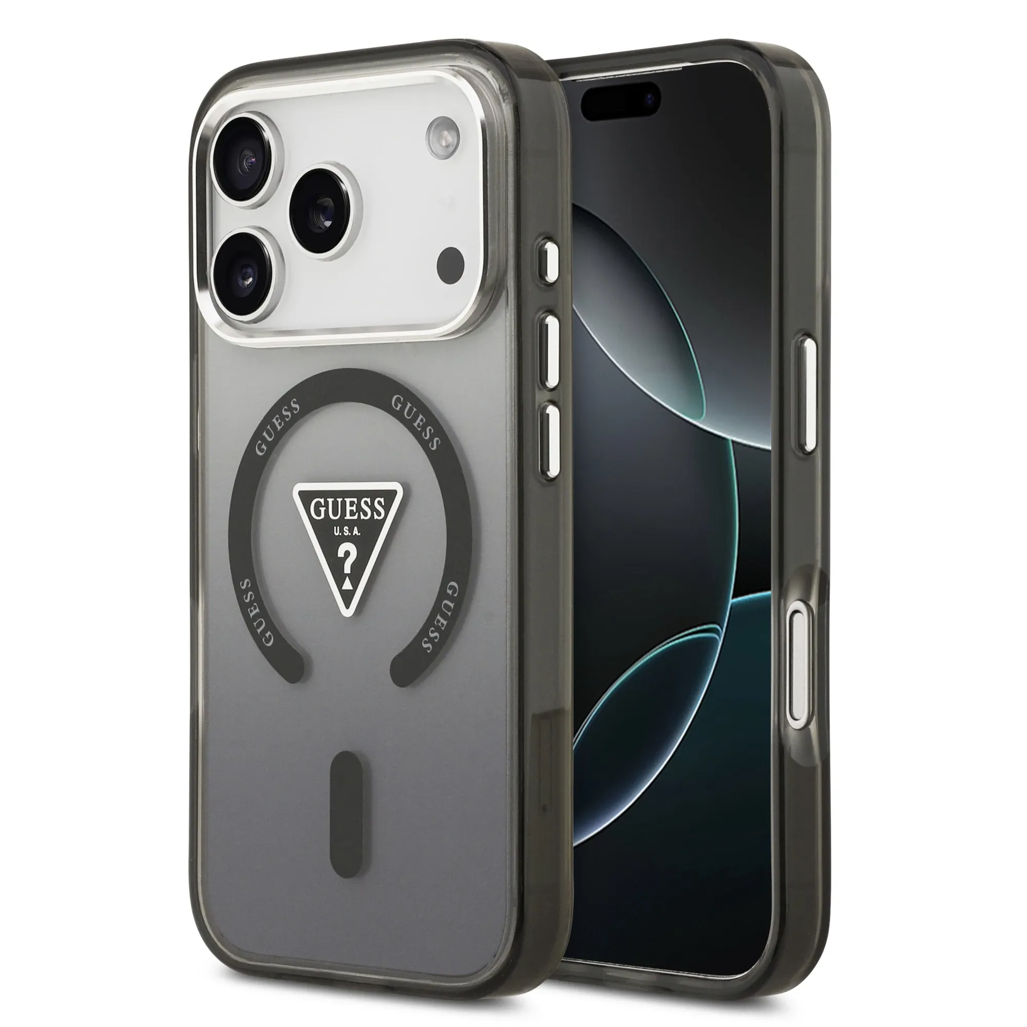 GUESS suojakuori IPHONE 17 Pro:lle MagSafe-yhteensopiva GUHMP17LHGTMLCGK (IML Gradient W/ Triangle Logo) musta