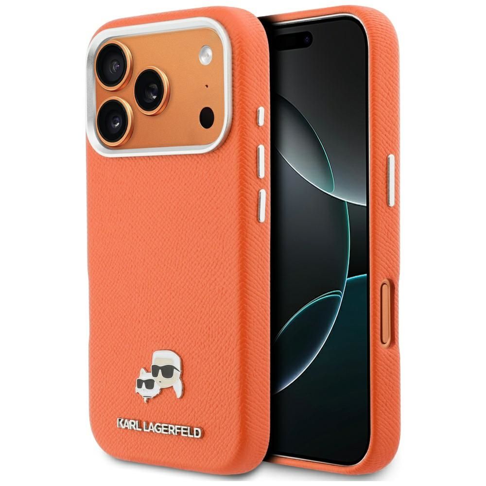 KARL LAGERFELD suojakuori iPhone 17 Pro:lle MagSafe-yhteensopiva KLHMP17L6PFKCLO (PU FW W/ K&C Head Pin) oranssi