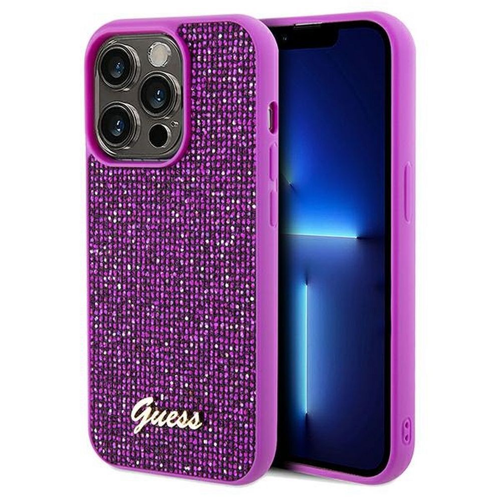 GUESS GUHCP14LPMSDGSF Disco Script Metal -suojakuori iPhone 14 Prolle - fuksia