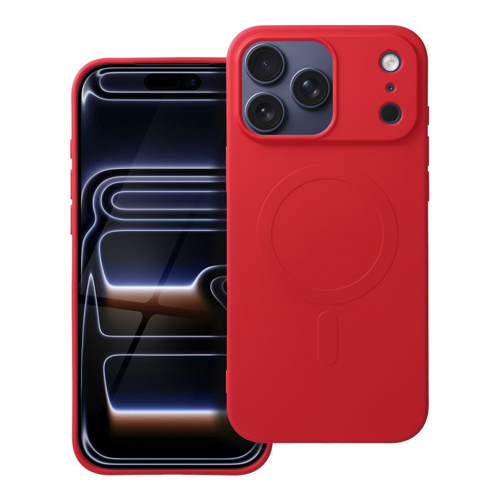 Silikoninen Mag Cover iPhone 17 PRO MAX:lle MagSafe-yhteensopiva (iso reikä) punainen
