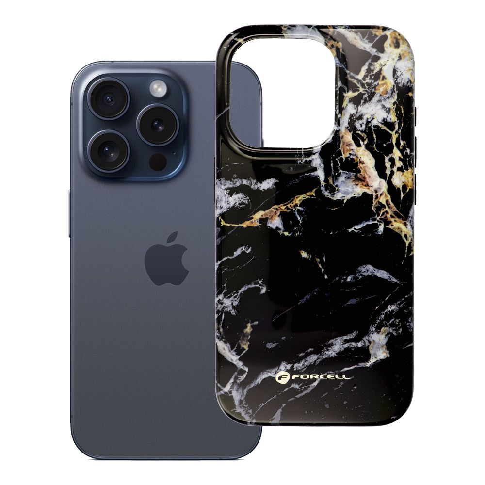 Suojakuori iPhone 15 PRO:lle Forcell F-Protect Mirage MagSafe-yhteensopiva Military Drop-Test musta marmori