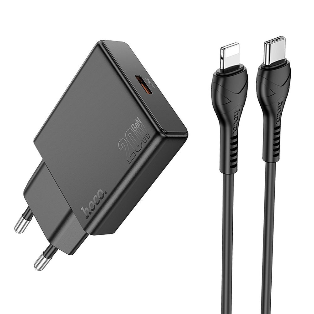 Puhelinlaturi Hoco Slim USB C QC PD 20W + kaapeli USB C - Lightning N37 musta