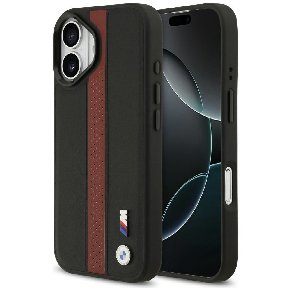 BMW Suojakuori iPhone 17:lle MagSafe-yhteensopiva BMHMP17S25PCPSKR (PU Perfotated Stripe Logo) punainen