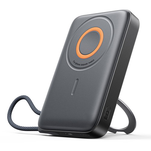 Joyroom JR-PBM02 Powerbank 22.5W 10000mAh 3in1 magneettinen induktiivinen yhteensopiva MagSafe kanssa sisäänrakennetulla kaapelilla - musta