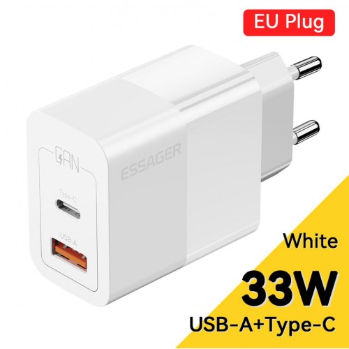 Charger Essager "GaN Pinson" White 33W (PD / QC3.0)
