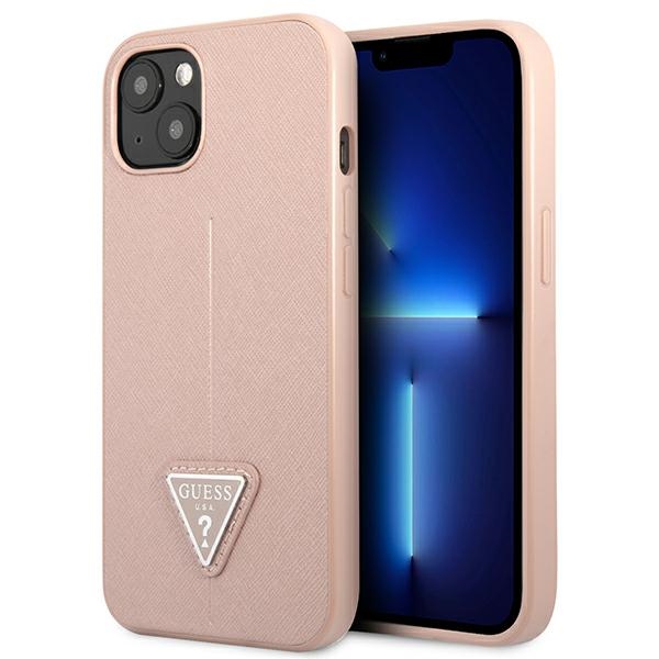 Guess GUHCP13SPSATLP iPhone 13 mini 5.4" vaaleanpunainen/vaaleanpunainen kova kotelo SaffianoTriangle Logo