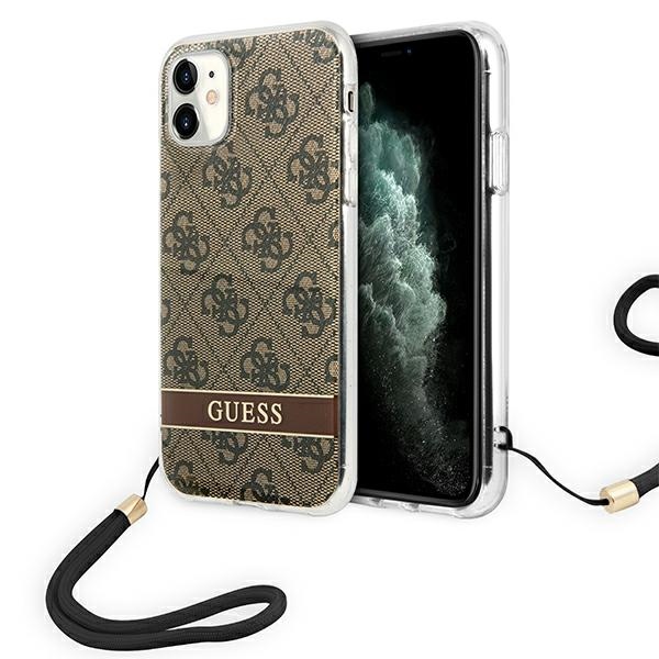 Guess GUOHCN61H4STW iPhone 11 ruskea/ruskea kovakotelo 4G Print hihna