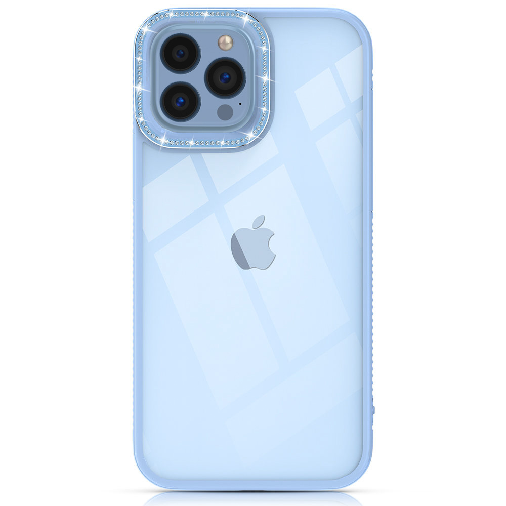Kingxbar Sparkle sarjan tapauksessa iPhone 13 Pro kristallit takaisin kansi sininen