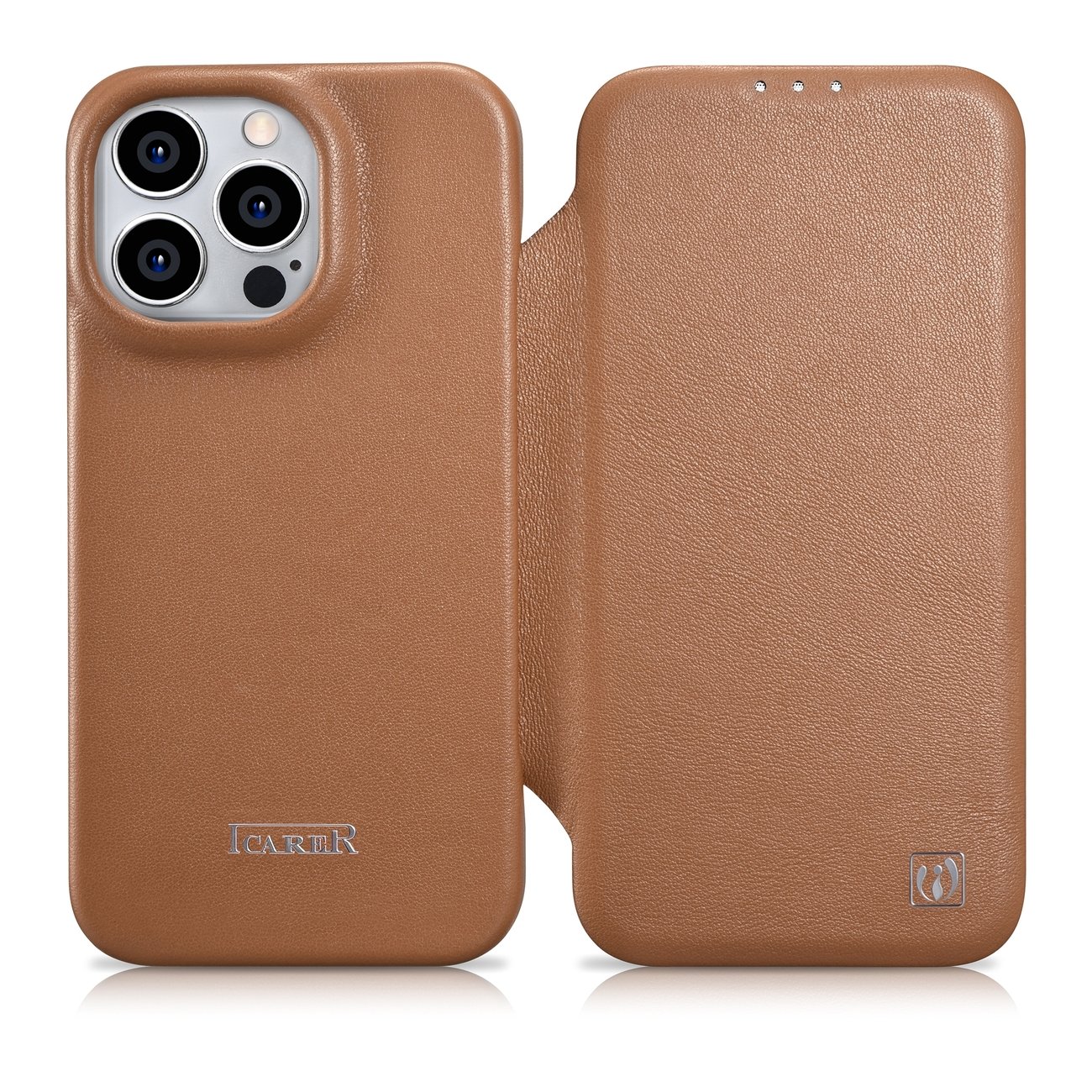 iCarer CE Premium Leather Folio Case iPhone 14 Pro Magneettinen Flip Leather Folio Case MagSafe ruskea (WMI14220714-BN)