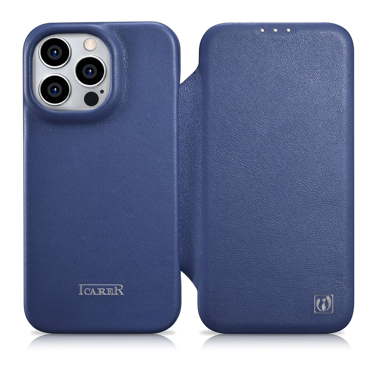 iCarer CE Premium Nahka Folio Case iPhone 14 Pro Magneettinen Flip Nahka Folio Case MagSafe Blue (WMI14220714-BU)