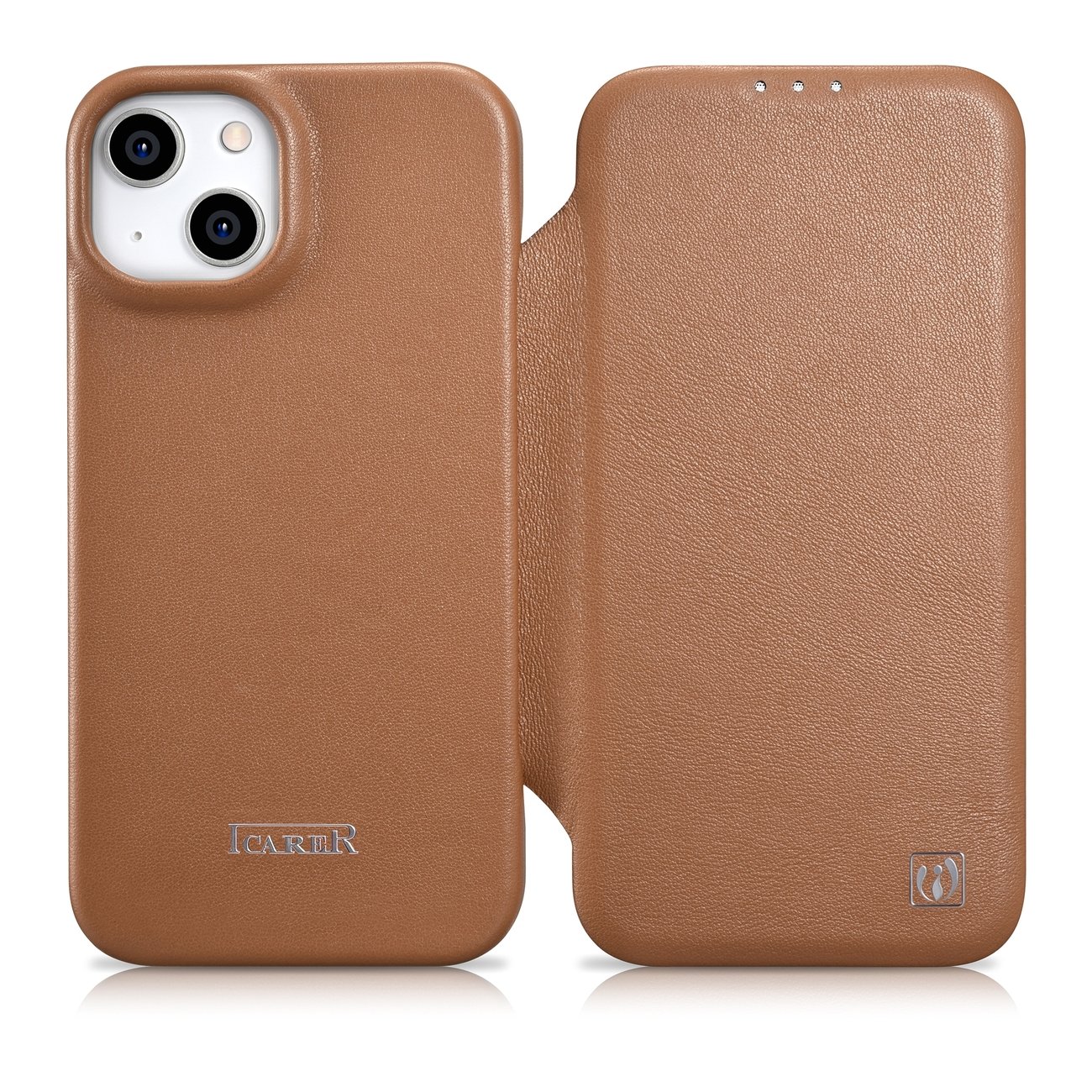 iCarer CE Premium Nahka Folio Case iPhone 14 Plus Magneettinen Flip Nahka Folio Case MagSafe Brown (WMI14220715-BN)