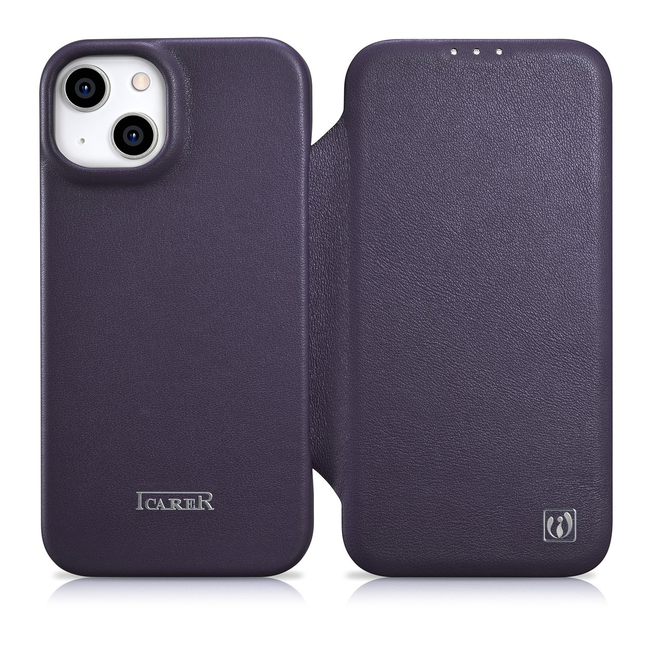 iCarer CE Premium Nahka Folio Case iPhone 14 Plus Magneettinen Flip Nahka Folio Case MagSafe Tumman violetti (WMI14220715-DP)